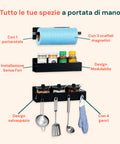 Set 3 Organizer Magnetico Cucina: Porta Spezie, Barattoli e Porta Rotolo Senza Fori