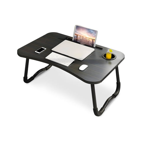 Avilia Tavolino Pieghevole Salvaspazio con Porta Bicchiere e Leggio per Tablet in Legno 60x40cm Nero Ean 8056819050684