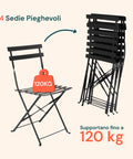 Set Koby Double Salotto Con Tavolo E 4 Sedie Pieghevoli In Metallo Antracite