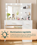 Scrivania con Specchio e Luci LED 3 Tonalità Naturale, Calda, Fredda per Make-Up e Organizzazione