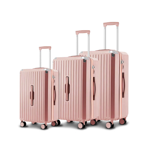 Roze trolleykoffers van ABS, 56-66-76 cm, met dubbele zwenkwielen