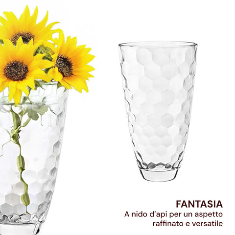 Vaso in Vetro Trasparente 30 cm con Design Nido d'Ape per Casa e Arredamento Ean-8025358206111