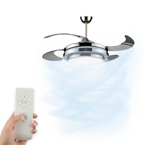 Plafondventilator met 4 inklapbare bladen, verlichting en afstandsbediening, 35 W