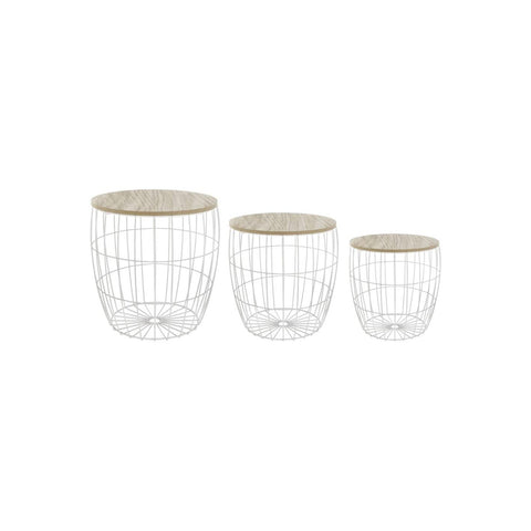 Set van 3 stapelbare tafeltjes van hout en metaal 30/35/40 cm wit
