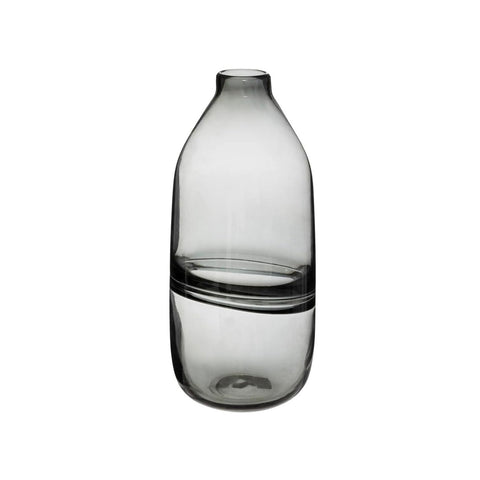 Line platte vaas van grijs glas, H30 cm