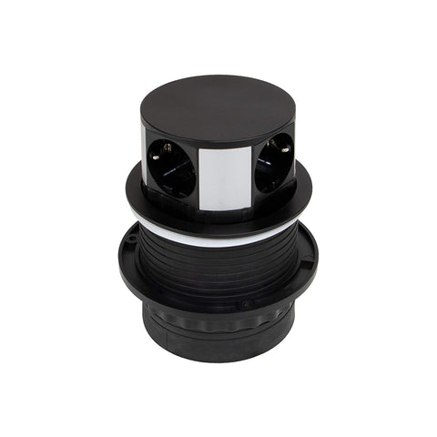 Verticale verzonken stekkerdoos met 3 Schuko-EU-stopcontacten en 2 USB-poorten, ø10 cm