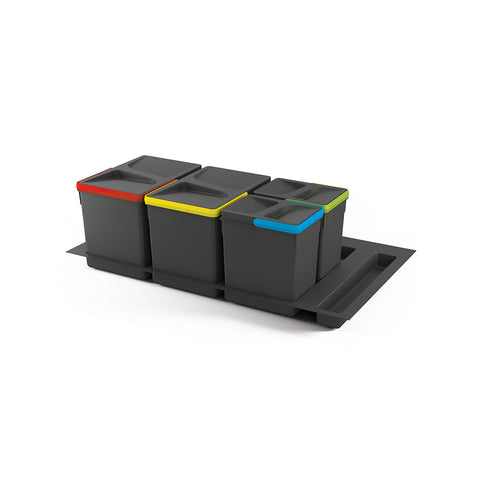 Set van 4 afvalbakken voor gescheiden afvalinzameling in laden, 26 cm, met basis, 90 cm, 7/15 l