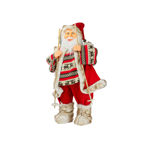 Kerstdecoratie met de kerstman, zak en ski's 80 cm