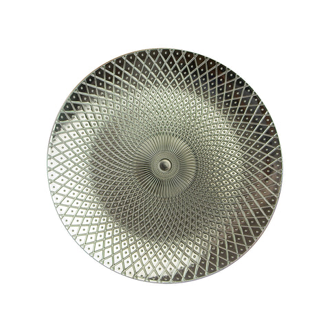 Bord met concentrische ruiten van zilverkleurig kunststof 33 cm