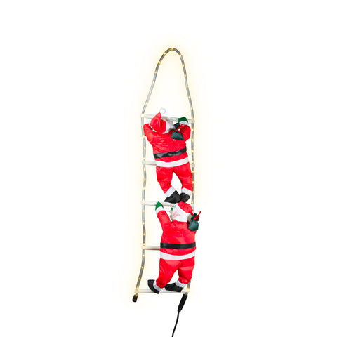 Set van 2 kerstmannen op ladder met ledverlichting 20x106 cm