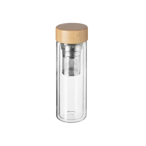 Theepot van bamboe en glas met dubbele wand, 40 cl
