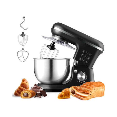 Multifunctionele planetaire keukenmachine, 6,5 l, van staal, 1700 W, zwart