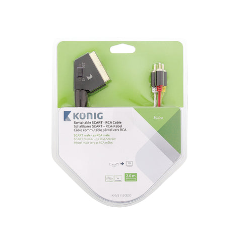 Verstelbare zwarte SCART-RCA-kabel 2 m