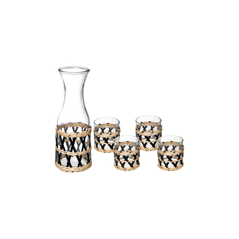 Set met kan en 4 glazen van gedecoreerd glas 1 l
