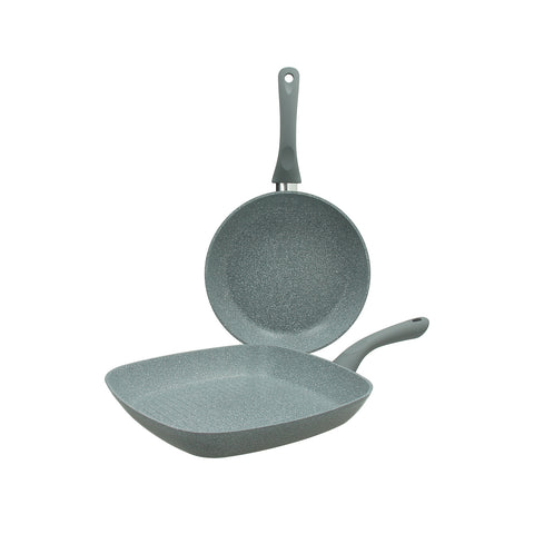 Set koekenpan en grillpan 22×4 cm en 28×28 cm