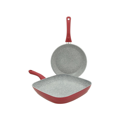 Set koekenpan en grillpan van rood aluminium
