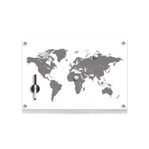 Glazen memobord met wereldbol-effect 60x40 cm