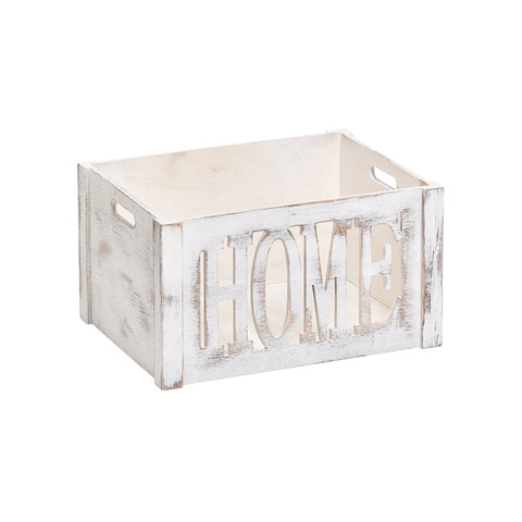 Scatola Organizer In Legno Bianco 40x30x22cm