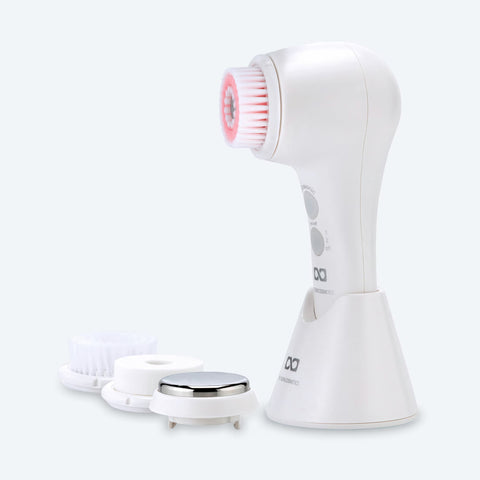 Kit completo spazzola pulizia viso con base di ricarica e testine intercambiabili, sistema beauty per cura quotidiana della pelle