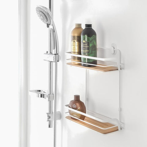 immagine-2-feridras-mensola-rettangolare-per-doccia-a-2-ripiani-in-bambu-in-acciaio-bianco-26x36x10cm-ean-8056471563980