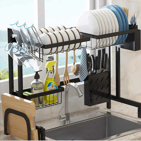 immagine-2-five-simply-smart-organizer-a-2-livelli-per-lavello-con-scolapiatti-in-metallo-nero-ean-3560238703014