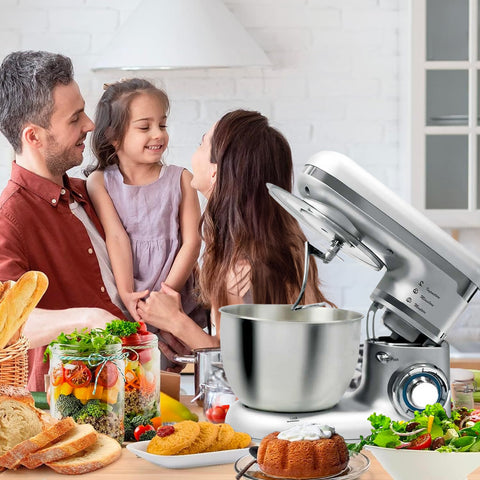 Impastatrice 1000W con Ciotola 4,5L in Acciaio Inox, 8 Velocità e 3 Accessori Inclusi Silver Ean-8054890610803